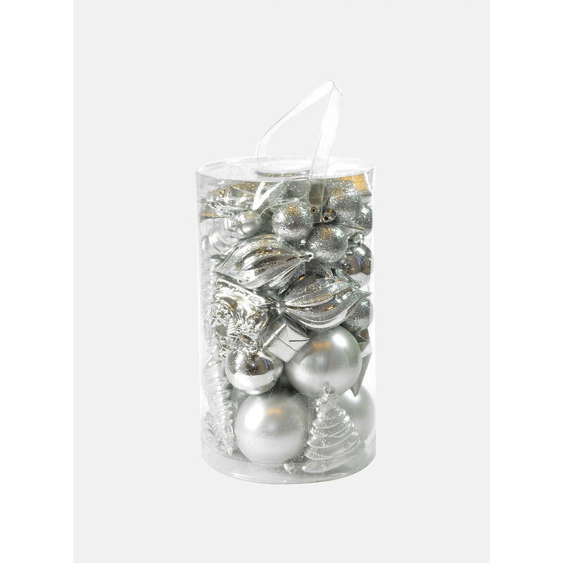 foto del prodotto box 50 pezzi decorazioni natalizie multi forma, ornamenti e puntale, set assortimento palline di natale, scatola set albero di natale, da 4 a 10 cm,