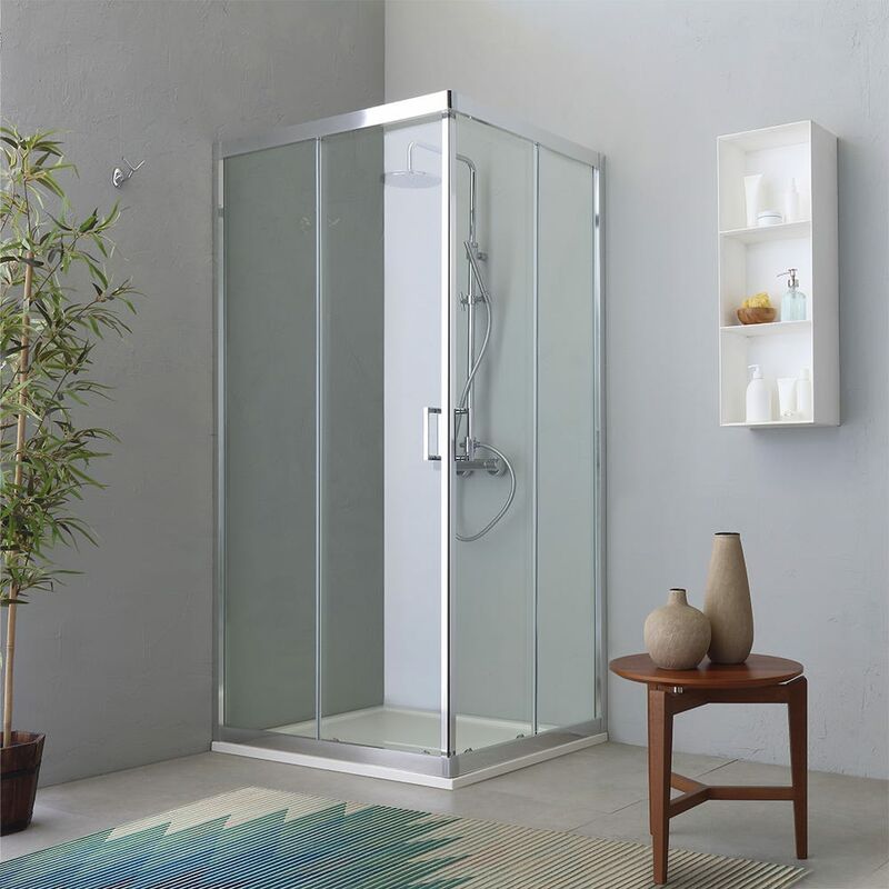 foto del prodotto box angolare doccia due ante scorrevoli trasparente 80x100 profilo flat fly