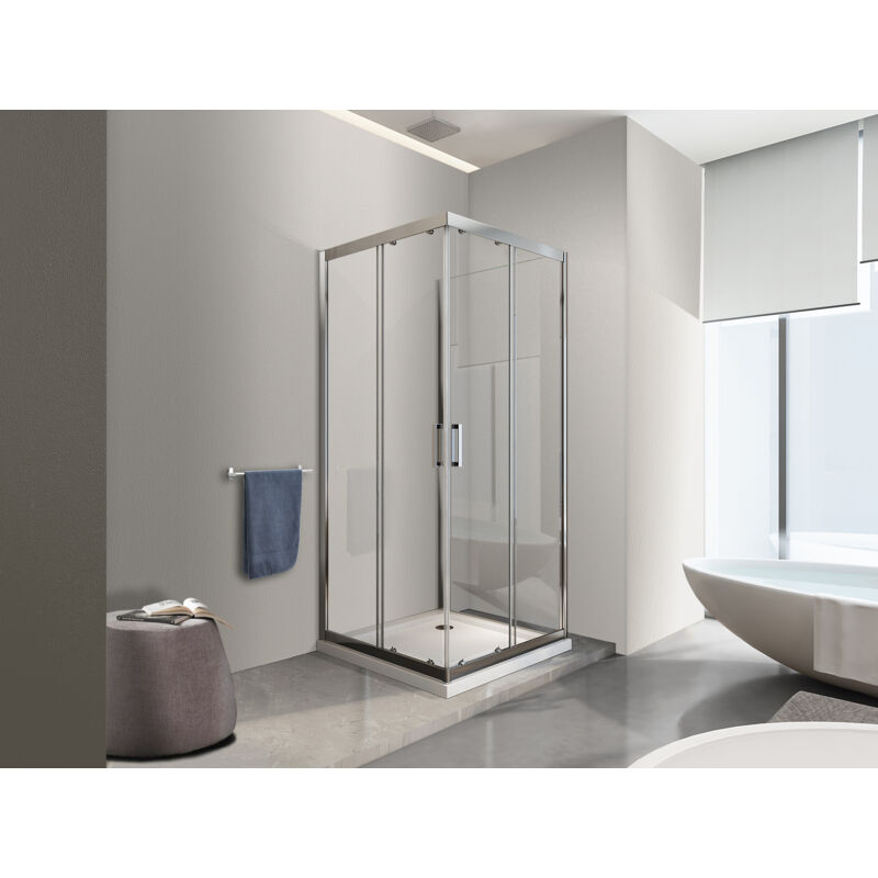 foto del prodotto box cabina doccia 3 lati vetro fisso laterale due lati scorrevoli vetro 6 mm h 190 cm 80x80x80 nala
