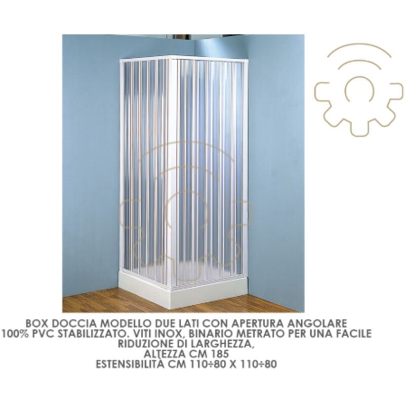 foto del prodotto box cabina doccia a soffietto in pvc cm 110 80 x 110 80 altezza 185 cm apertura 2 lati