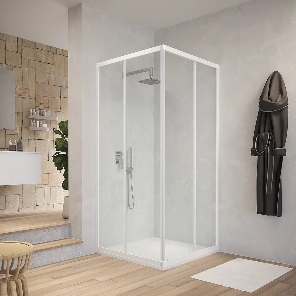 foto del prodotto box cabina doccia angolare con due ante scorrevoli in cristallo temprato trasparente misure 71.5-74.5x71.5-74.5xh...