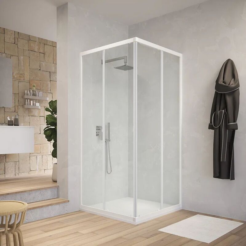 foto del prodotto box cabina doccia angolare con due ante scorrevoli in cristallo temprato trasparente misure 86.5 89.5x86.5 89.5xh185 cm trasparente confezione 1