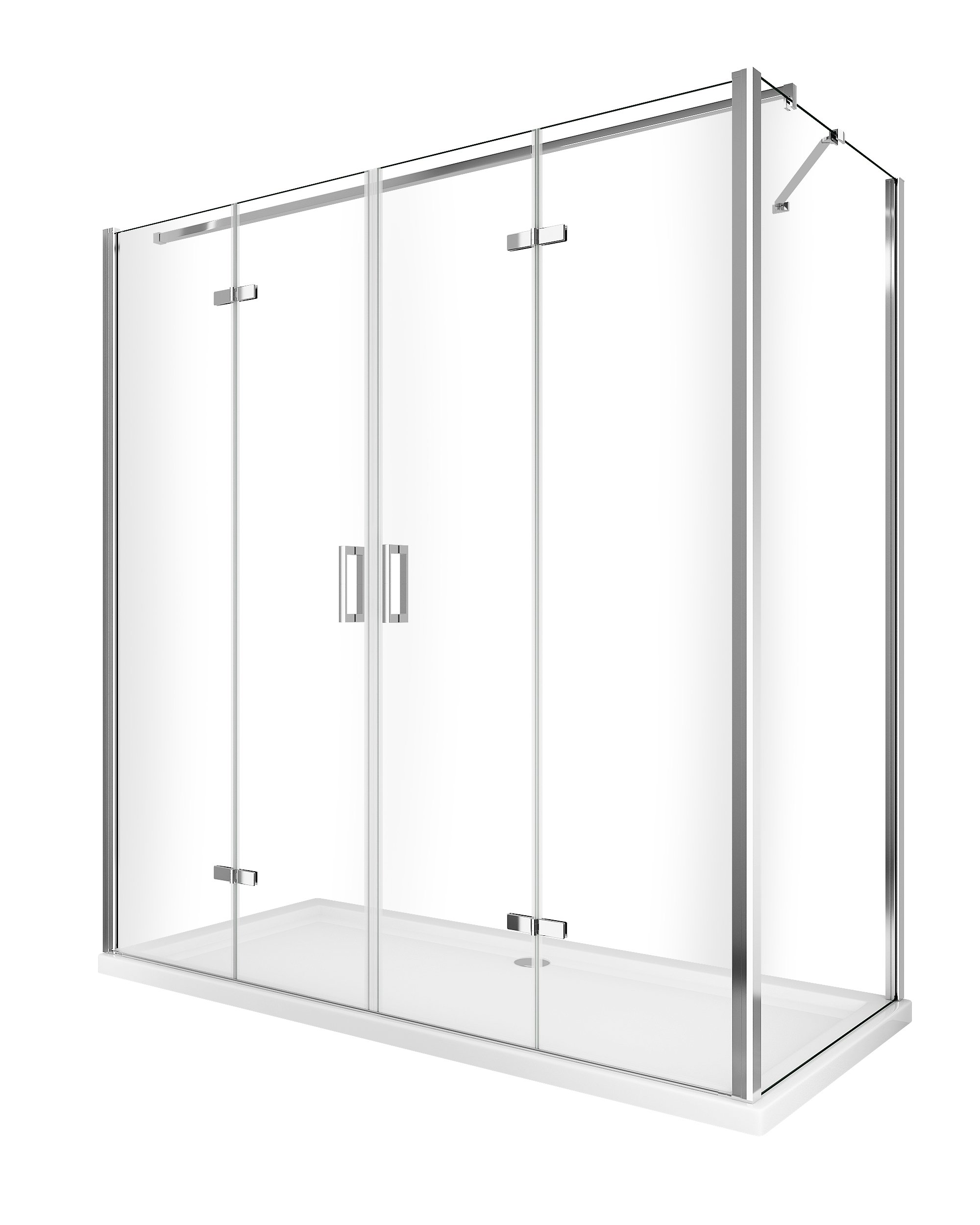 foto del prodotto box cabina doccia con ingresso libero apertura a libro pieghevole e lastra fissa reversibile h 190 cromo trasparente anticalcare misure 67,5-70 fisso porta 108,5-112