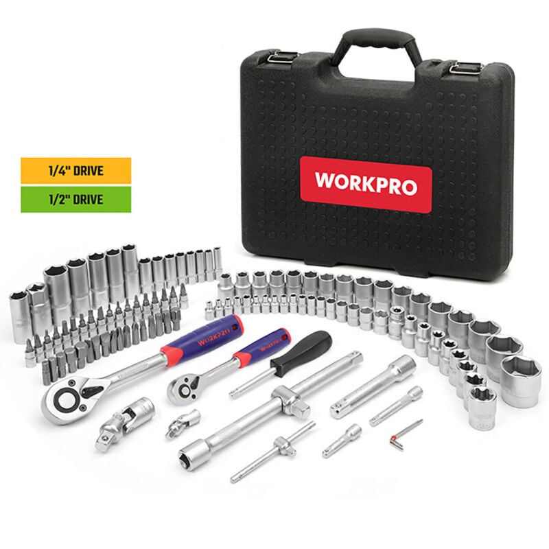 foto del prodotto box de utensili de plastica piena de 1 2 1 4 pollici, 108 pezzi de 37 x 29 x 29 pollici. workpro