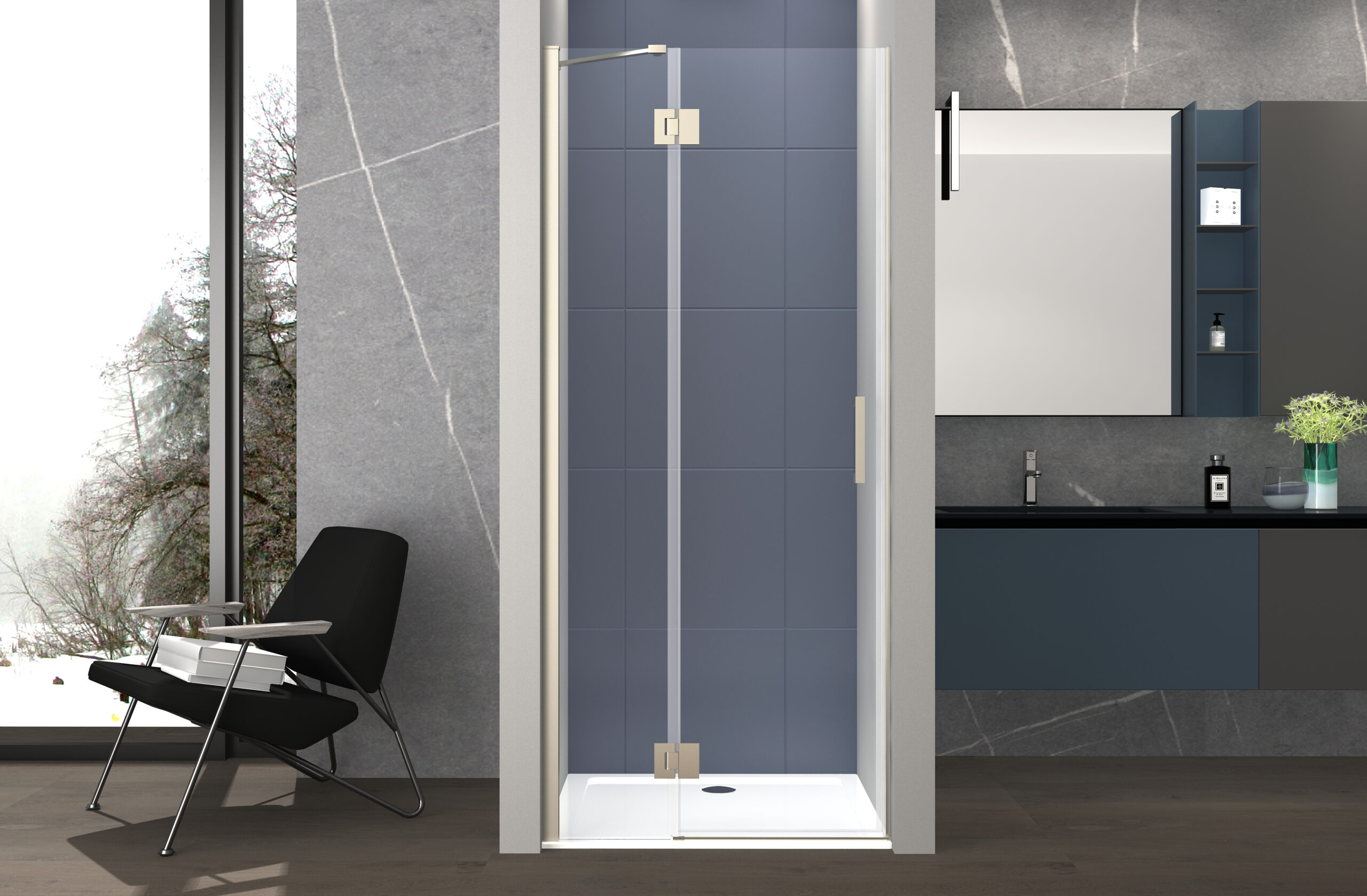 foto del prodotto box doccia 100 cm anta singola ad un battente per nicchia h200 cm cristallo anticalcare trasparente 6mm profilo satinato