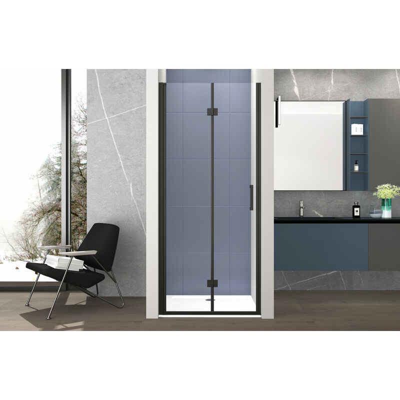 foto del prodotto box doccia 100 cm apertura a soffietto nicchia h200 cm cristallo 6mm profilo nero opaco liam