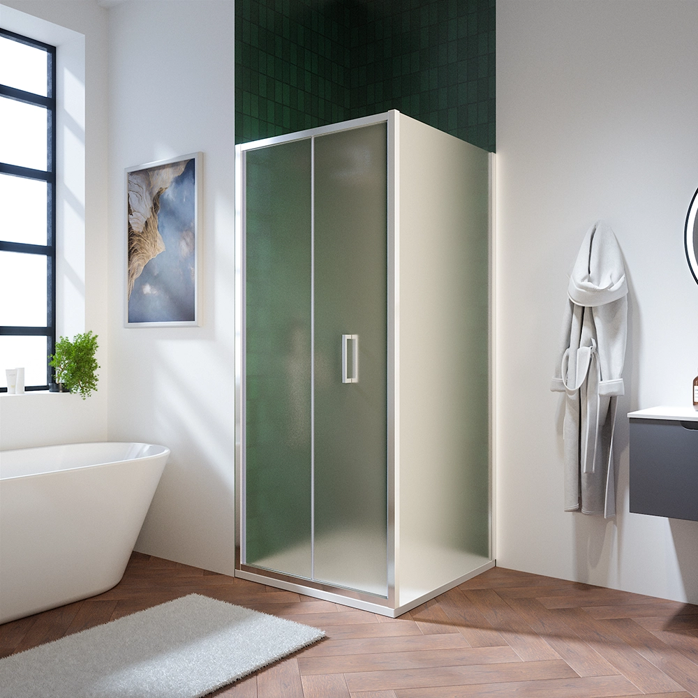 foto del prodotto box doccia 100x100cm con apertura a libro vetro 6mm opaco h195 cm aruba