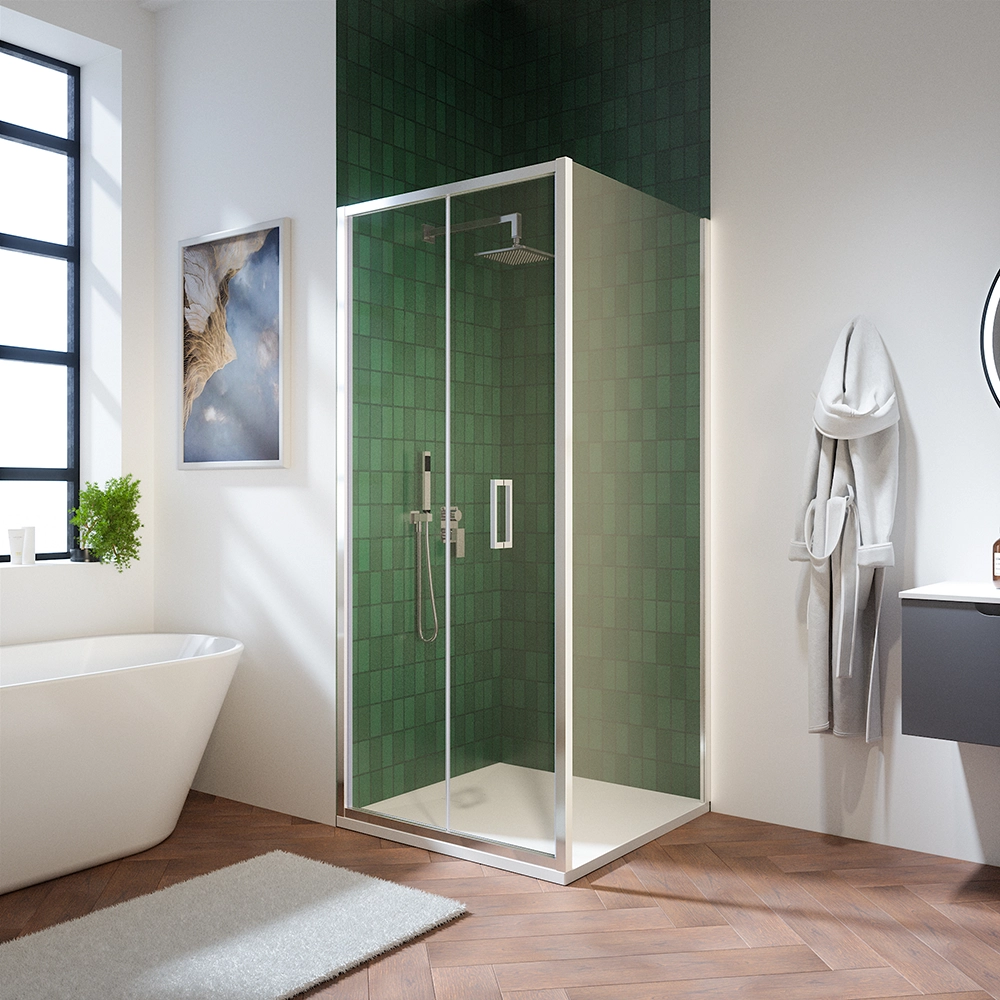 foto del prodotto box doccia 100x70cm con apertura a libro vetro 6mm trasparente h195 cm aruba
