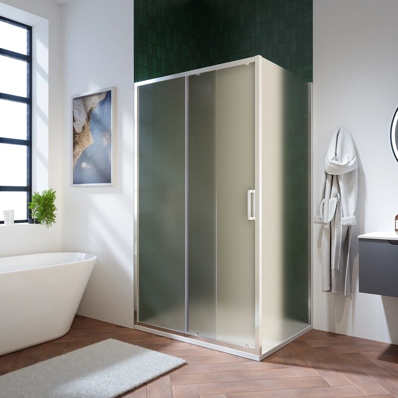 foto del prodotto box doccia 110x90 cm con apertura scorrevole e parete fissa profili in alluminio ultraslim vetro 6mm opaco con trattamento easy clean reversibile