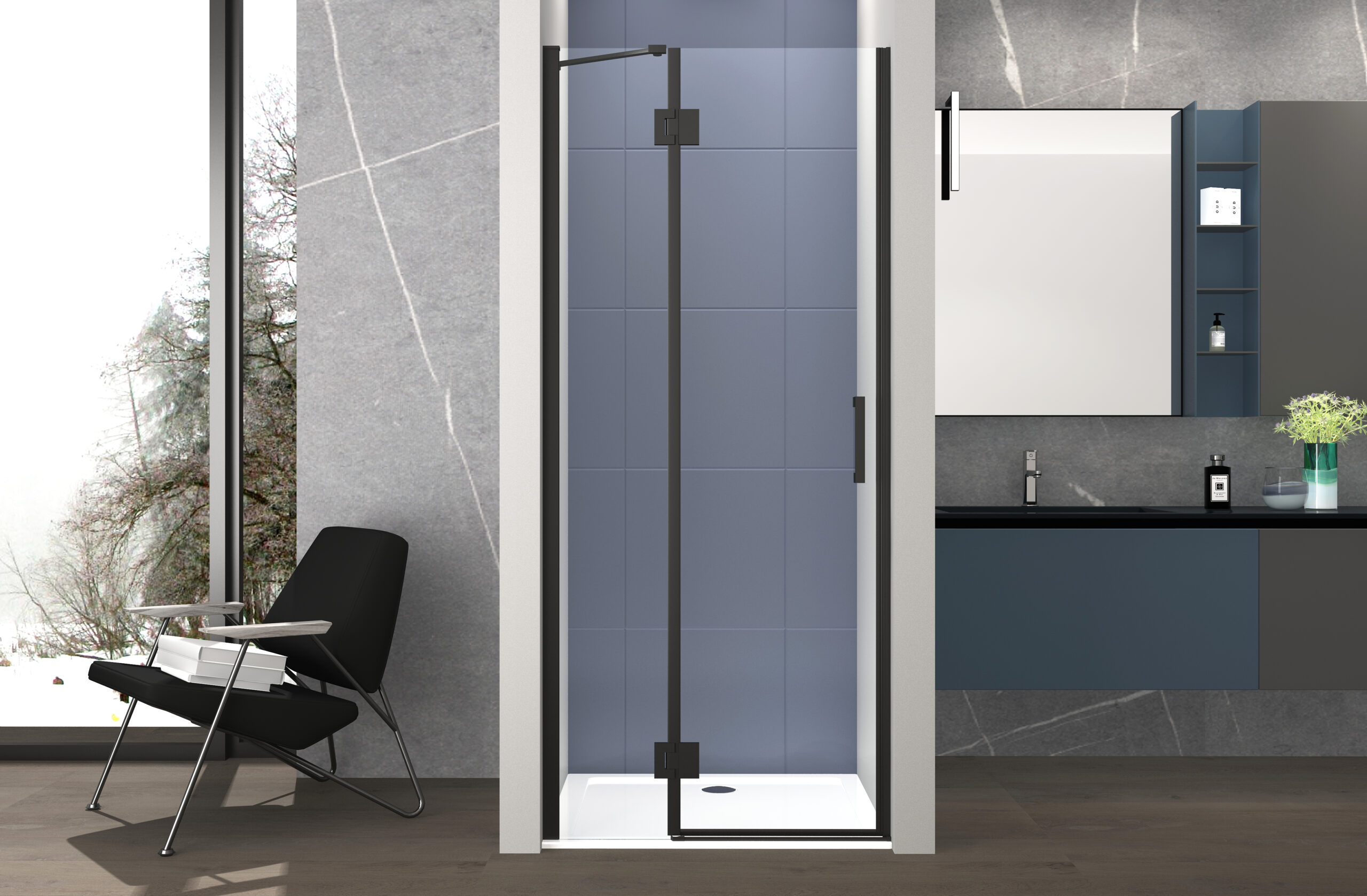 foto del prodotto box doccia 120 cm anta singola ad un battente per nicchia h200 cm cristallo anticalcare trasparente 6mm profilo nero opa