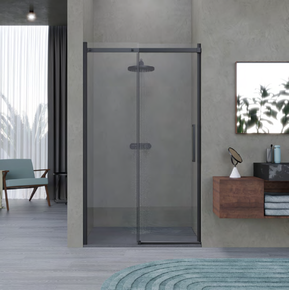foto del prodotto box doccia 130 cm porta scorrevole senza telaio h200 cm cristallo 8mm milly profilo nero opaco