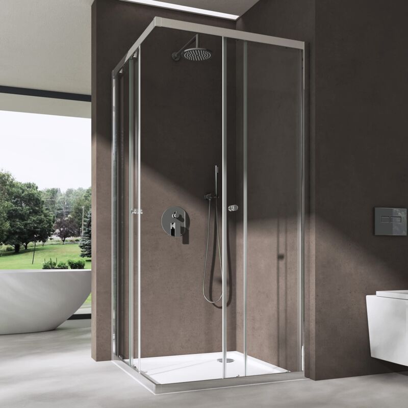 foto del prodotto box doccia 140x80x190cm, cabina doccia angolare con porte scorrevoli vetro di sicurezza esg vetro trasparente 6mm r16k plus doporro