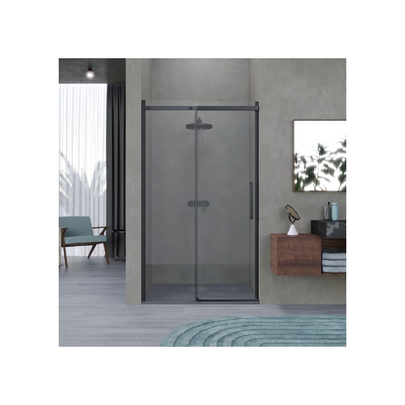 foto del prodotto box doccia 180 cm porta scorrevole senza telaio h200 cm cristallo 8mm milly profilo nero opaco