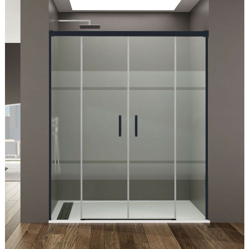 foto del prodotto box doccia 2 fissi 2 scorrevoli basic spazio nero, finiture frost estensione 200 210 cm