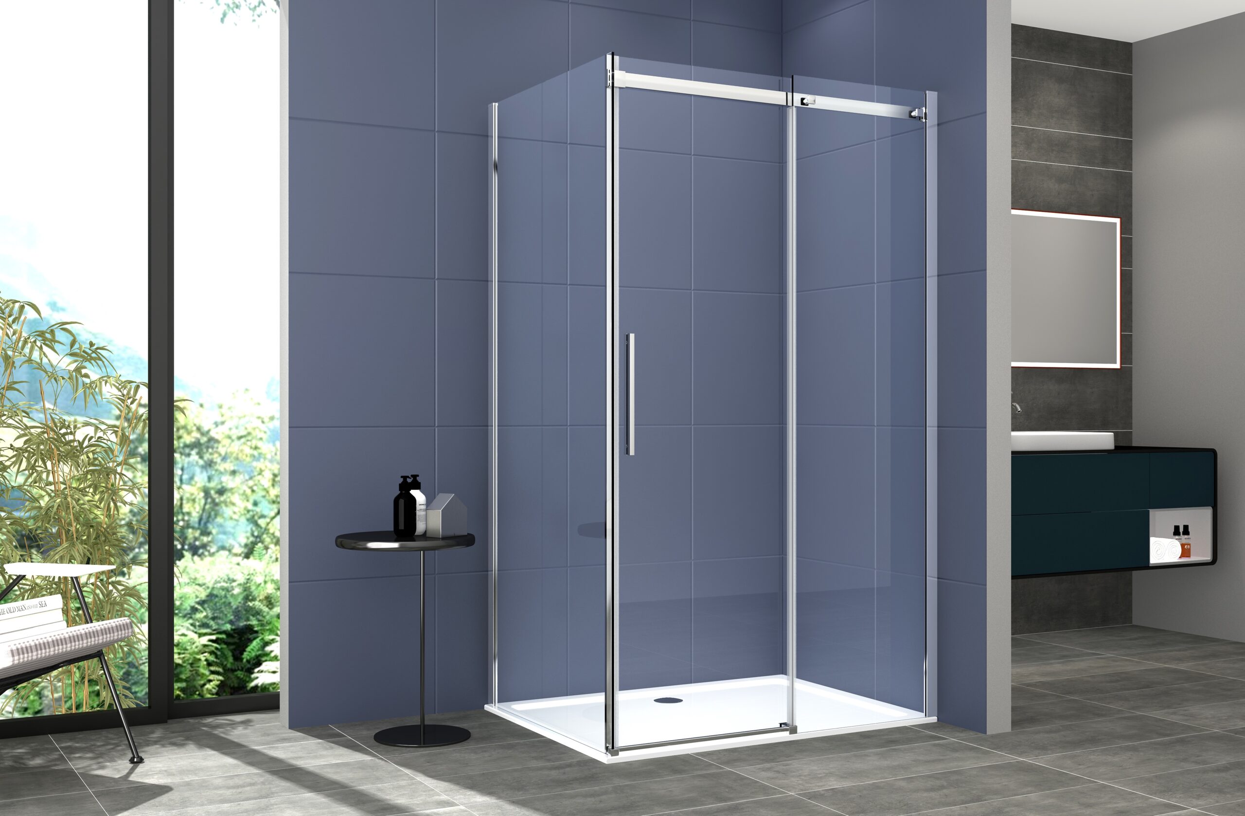foto del prodotto box doccia 2 lati 100x100 cm senza telaio h200 cm da 8mm lato fisso porta scorrevole fiore