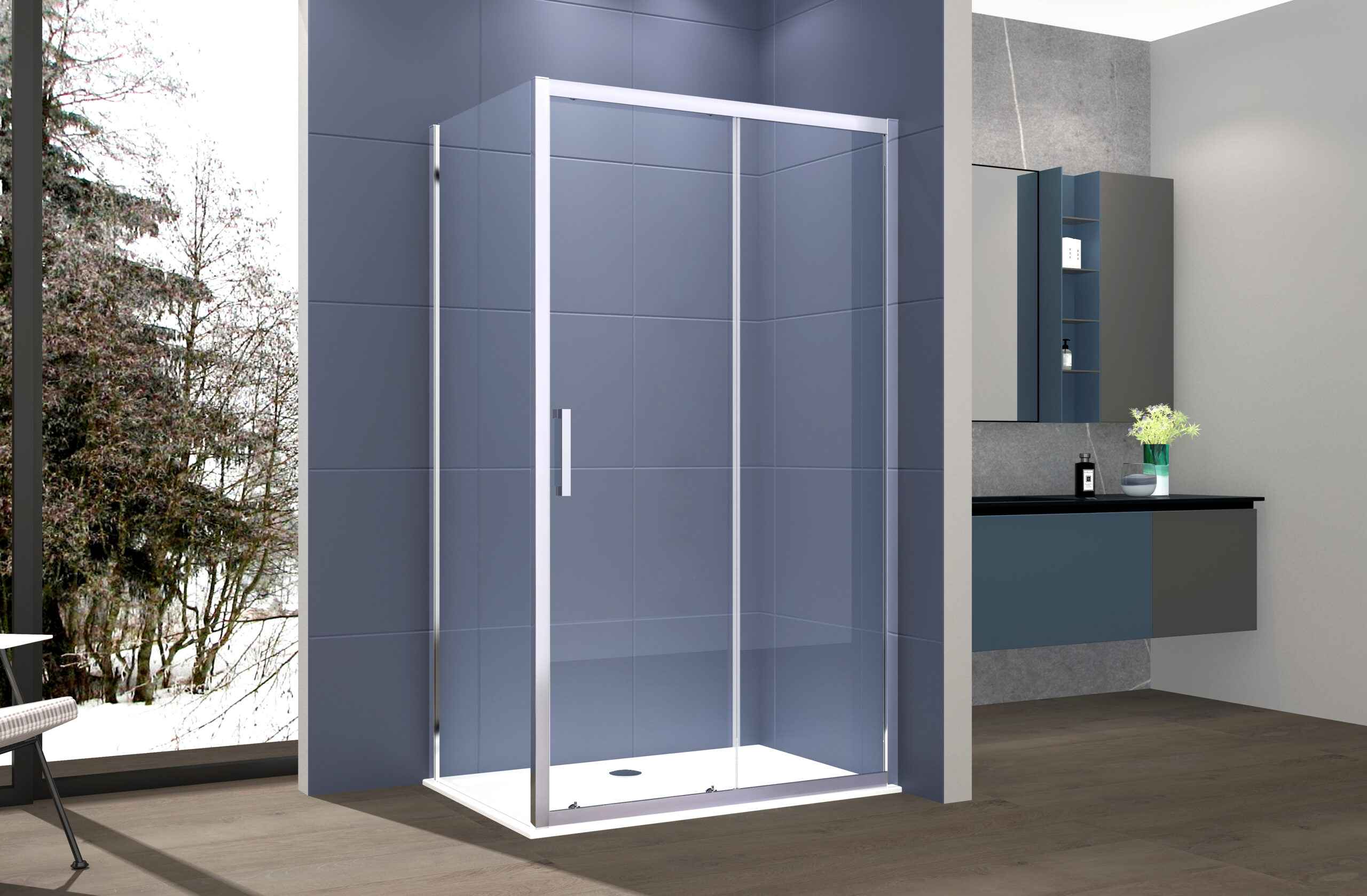 foto del prodotto box doccia 2 lati 70x115 cm fisso porta scorrevole apertura laterale h195 cm sara cromato
