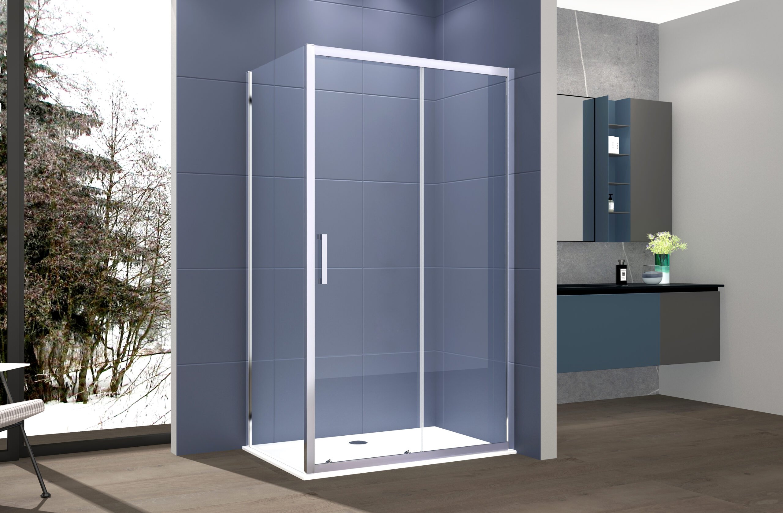 foto del prodotto box doccia 2 lati 80x100 cm fisso porta scorrevole apertura laterale h195 cm sara cromato