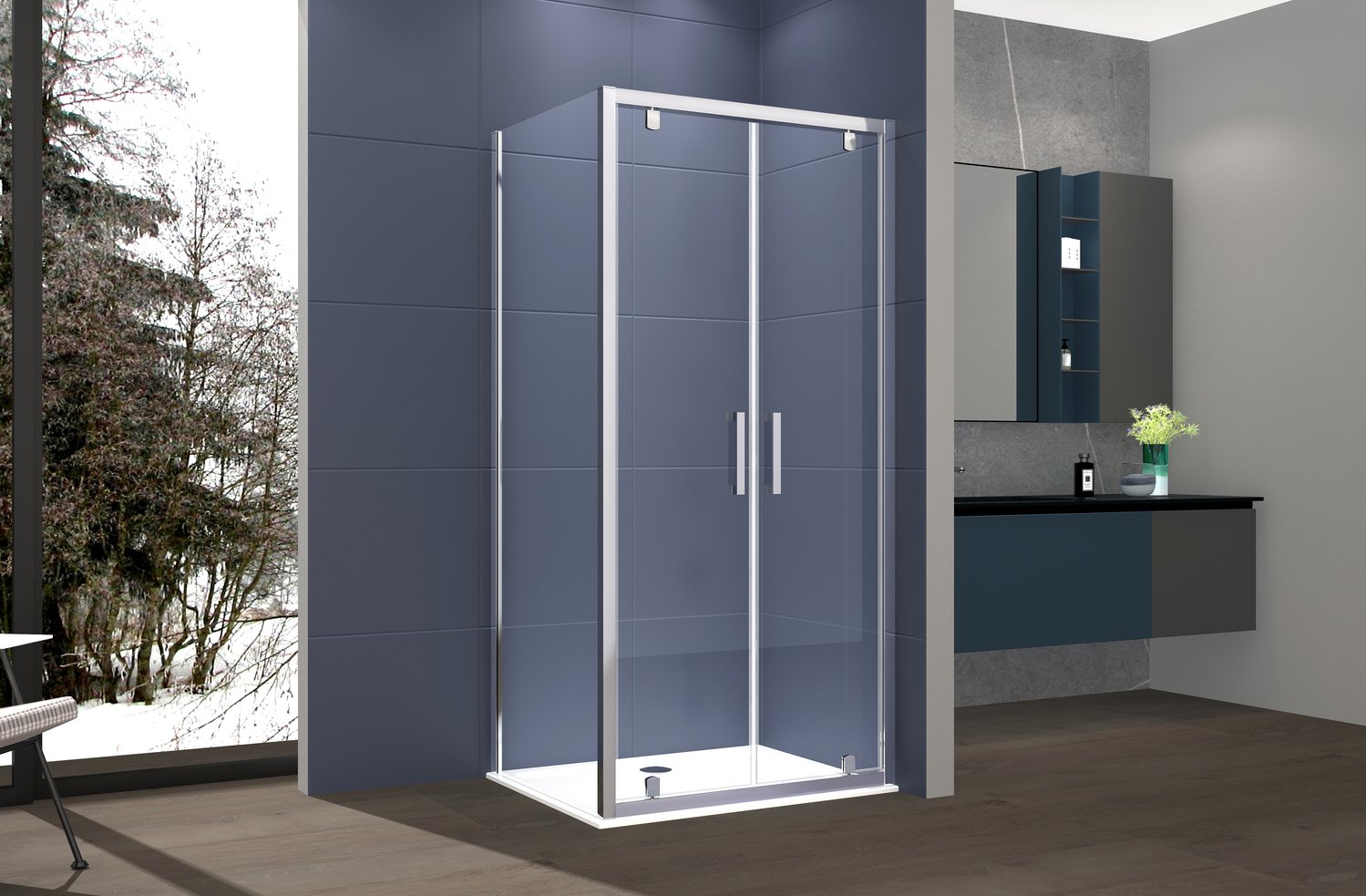 foto del prodotto box doccia 2 lati 80x110 cm fisso + due battenti h195 cm iole cromato