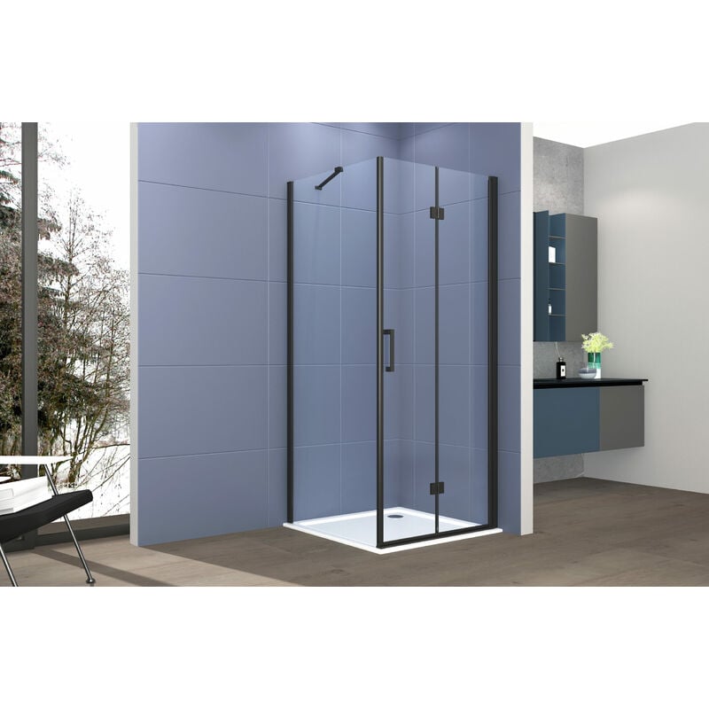 foto del prodotto box doccia 2 lati 80x120 cm fisso porta soffietto h200 cm cristallo 6mm profilo nero opaco zaira