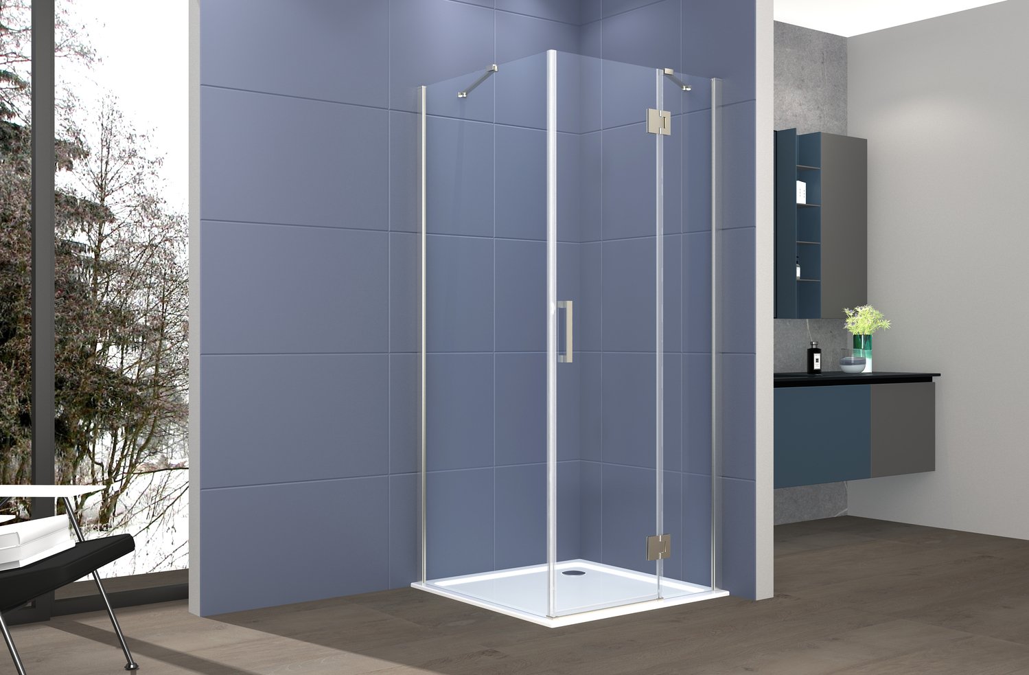 foto del prodotto box doccia 2 lati 80x120 cm fisso porta un battente h200 cm cristallo 6mm profilo satinato pippo