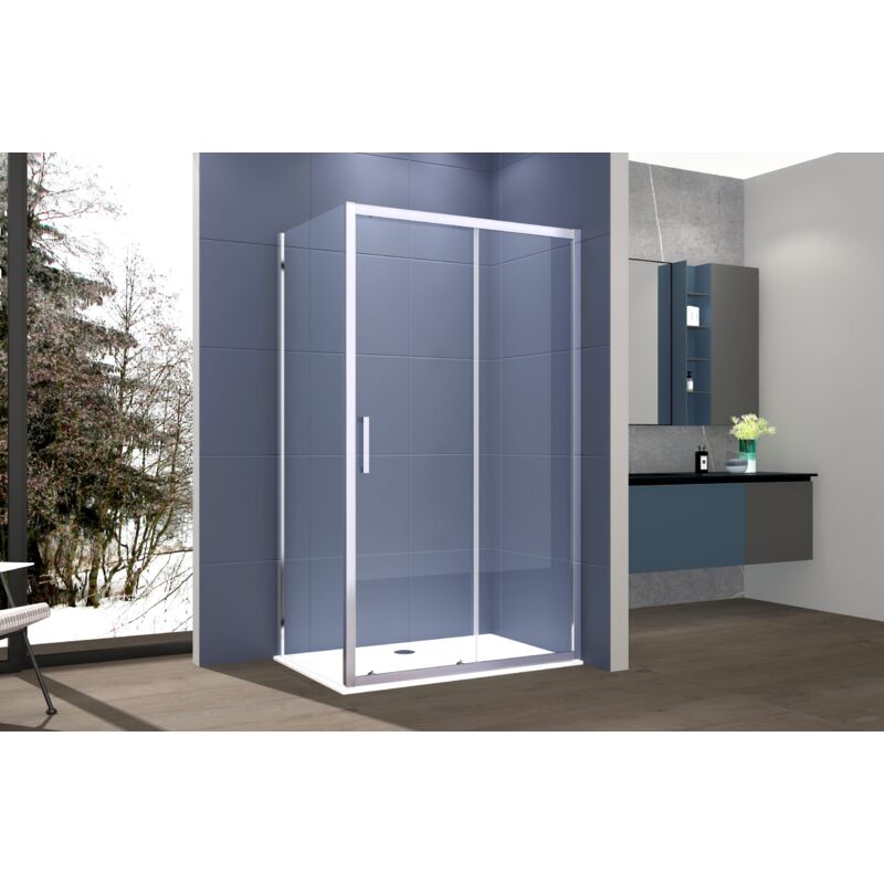 foto del prodotto box doccia 2 lati 90x100 cm fisso porta scorrevole apertura laterale h195 cm sara cromato