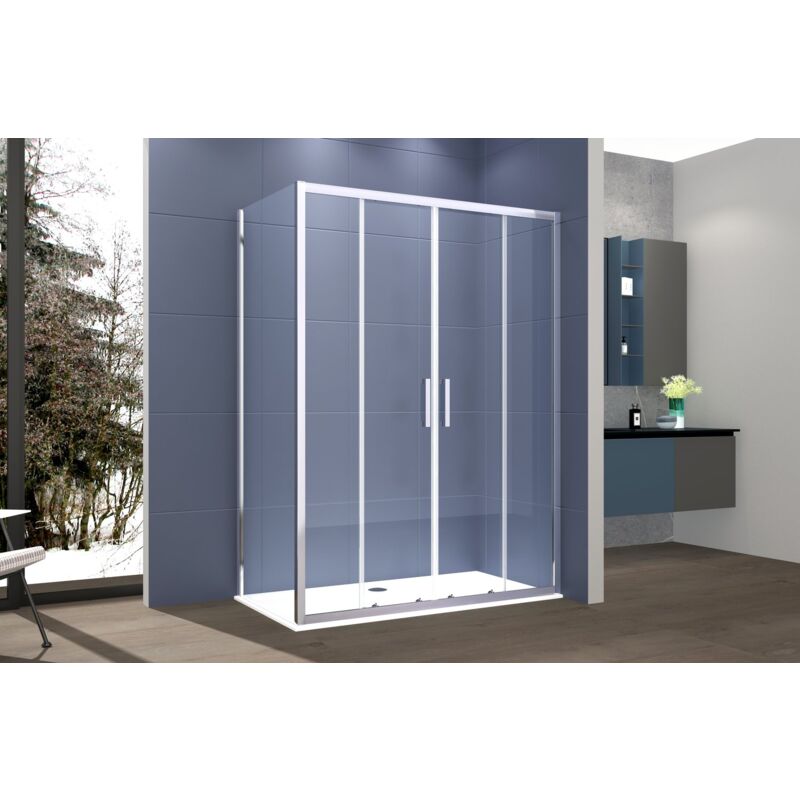 foto del prodotto box doccia 2 lati 90x150 cm fisso porta scorrevole apertura centrale h195 cm gaia cromato
