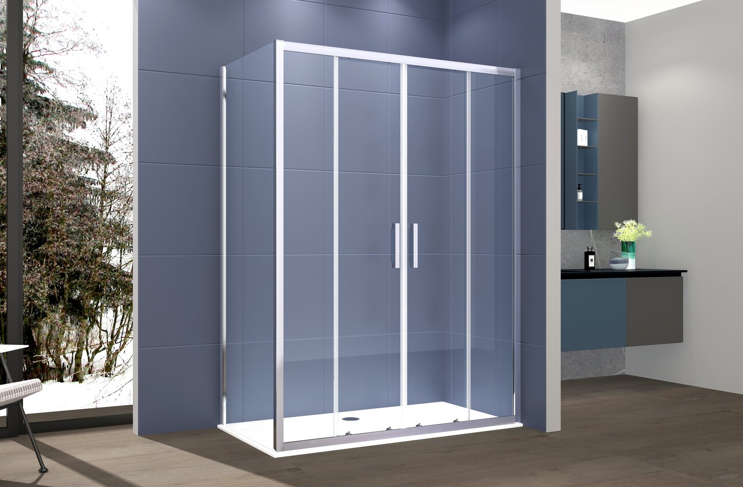 foto del prodotto box doccia 2 lati 90x190 cm fisso porta scorrevole apertura centrale h195 cm gaia cromato