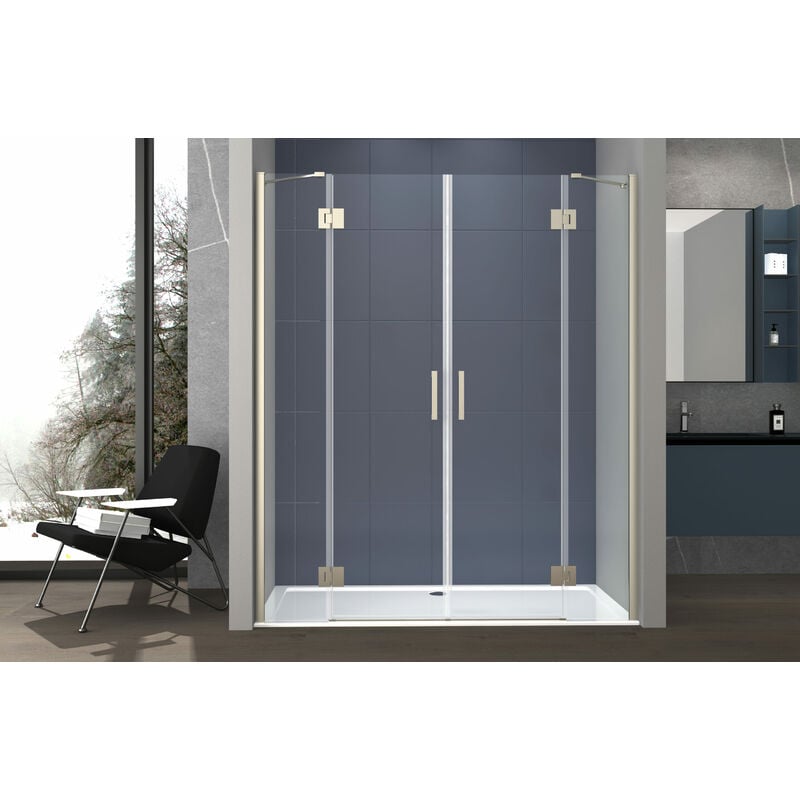 foto del prodotto box doccia 220 cm due ante doppio battente saloon per nicchia h200 cm cristallo trasparente 6mm profilo cromato lena