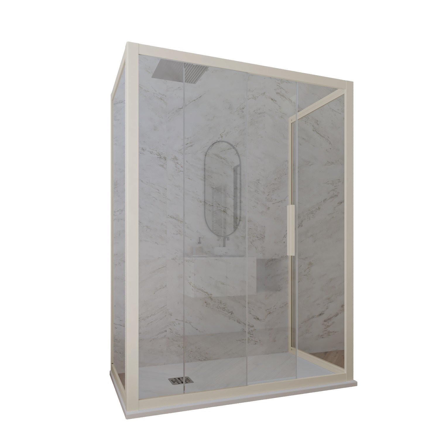foto del prodotto box doccia 3 lati 70x100x70 cm h 200 vetro trasparente profilo champagne mod. deco trio