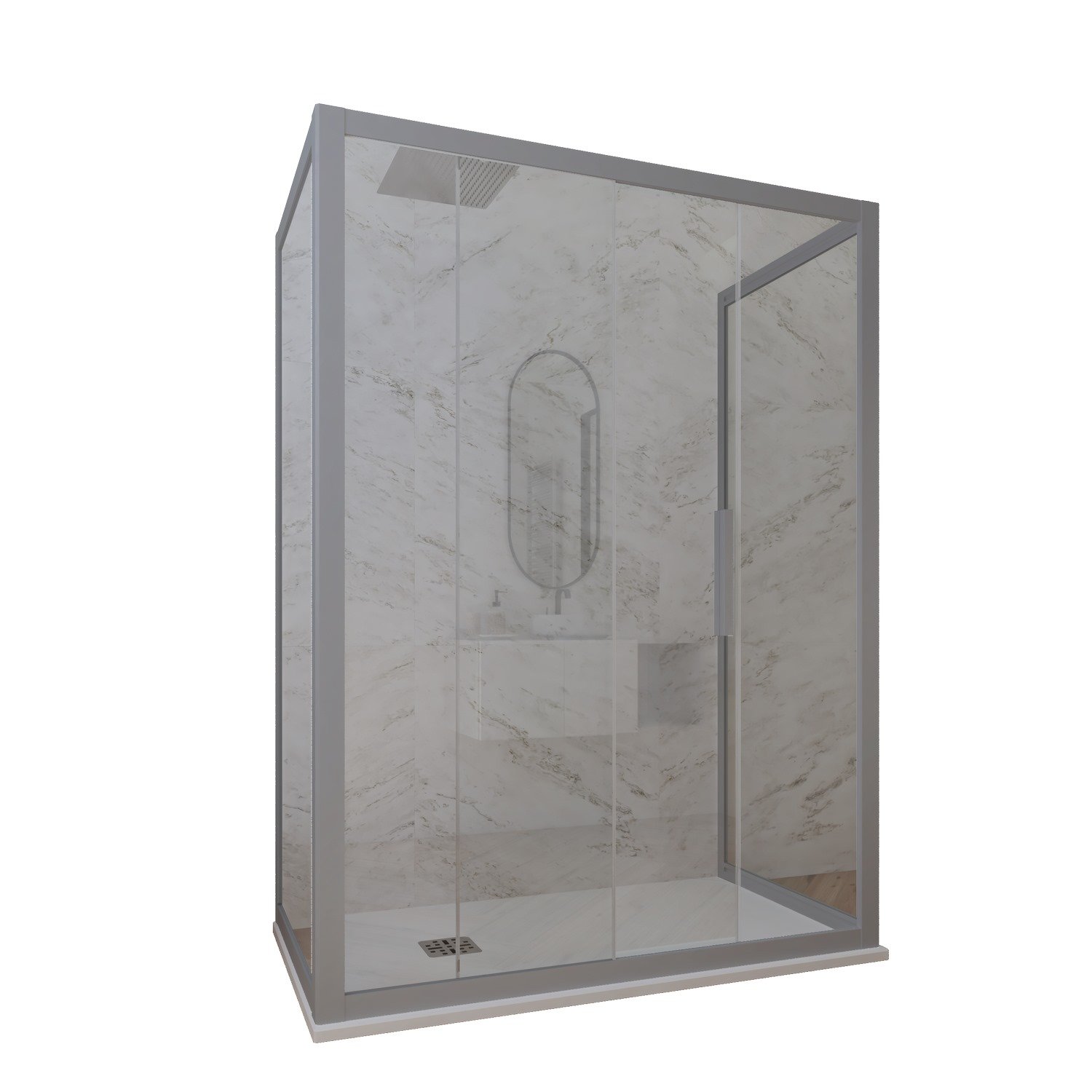 foto del prodotto box doccia 3 lati 70x100x70 cm h 200 vetro trasparente profilo silver mod. deco trio