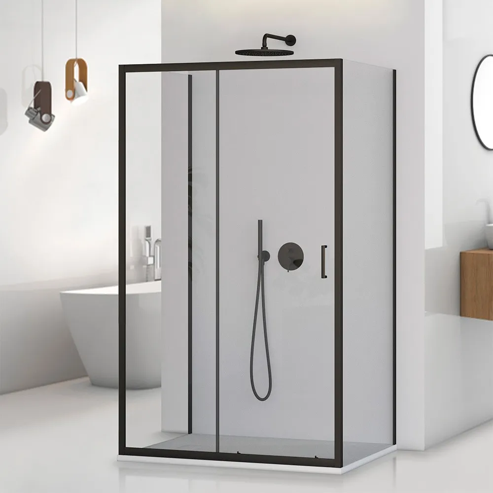 foto del prodotto box doccia 3 lati 70x140x70 nero opaco con porta scorrevole tay