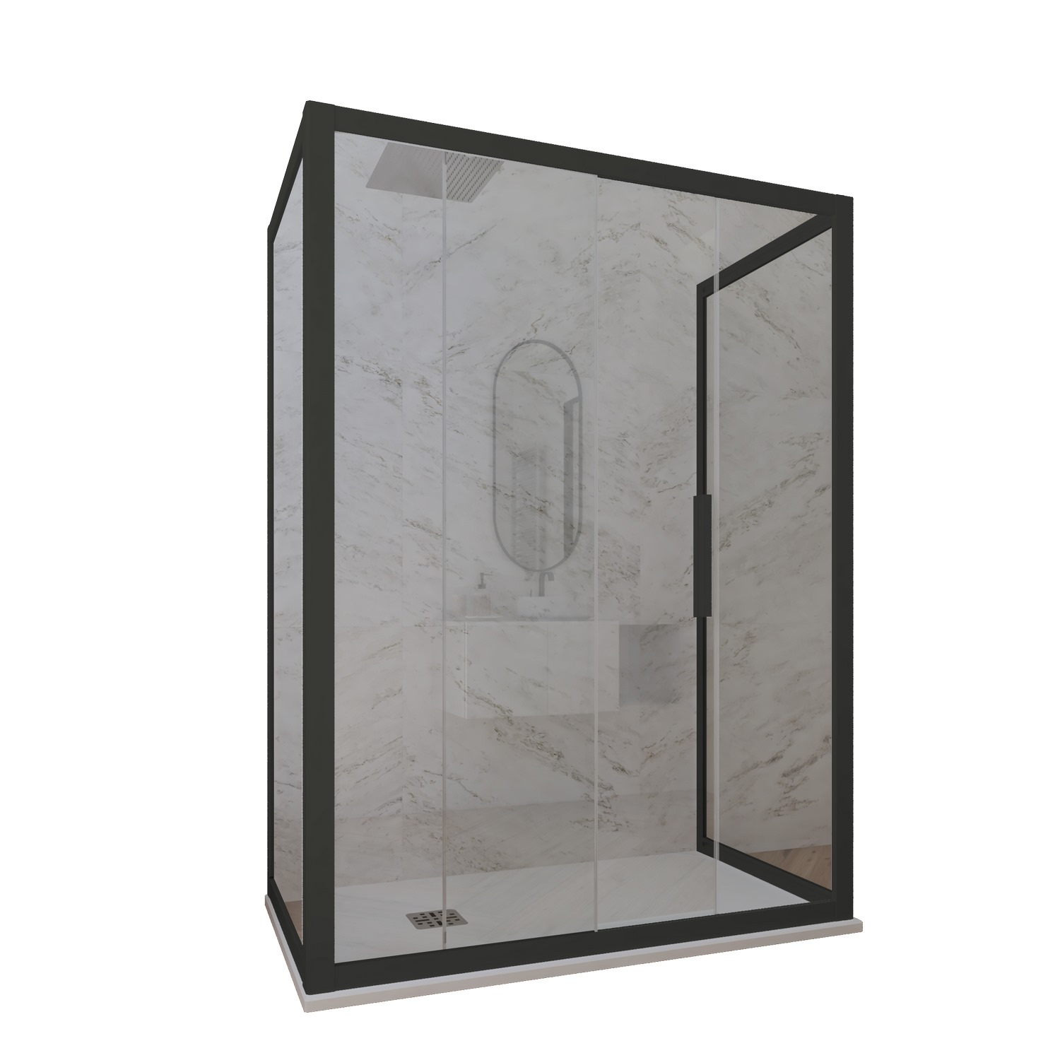 foto del prodotto box doccia 3 lati 75x120x75 cm h 200 vetro trasparente profilo nero matt mod. deco trio