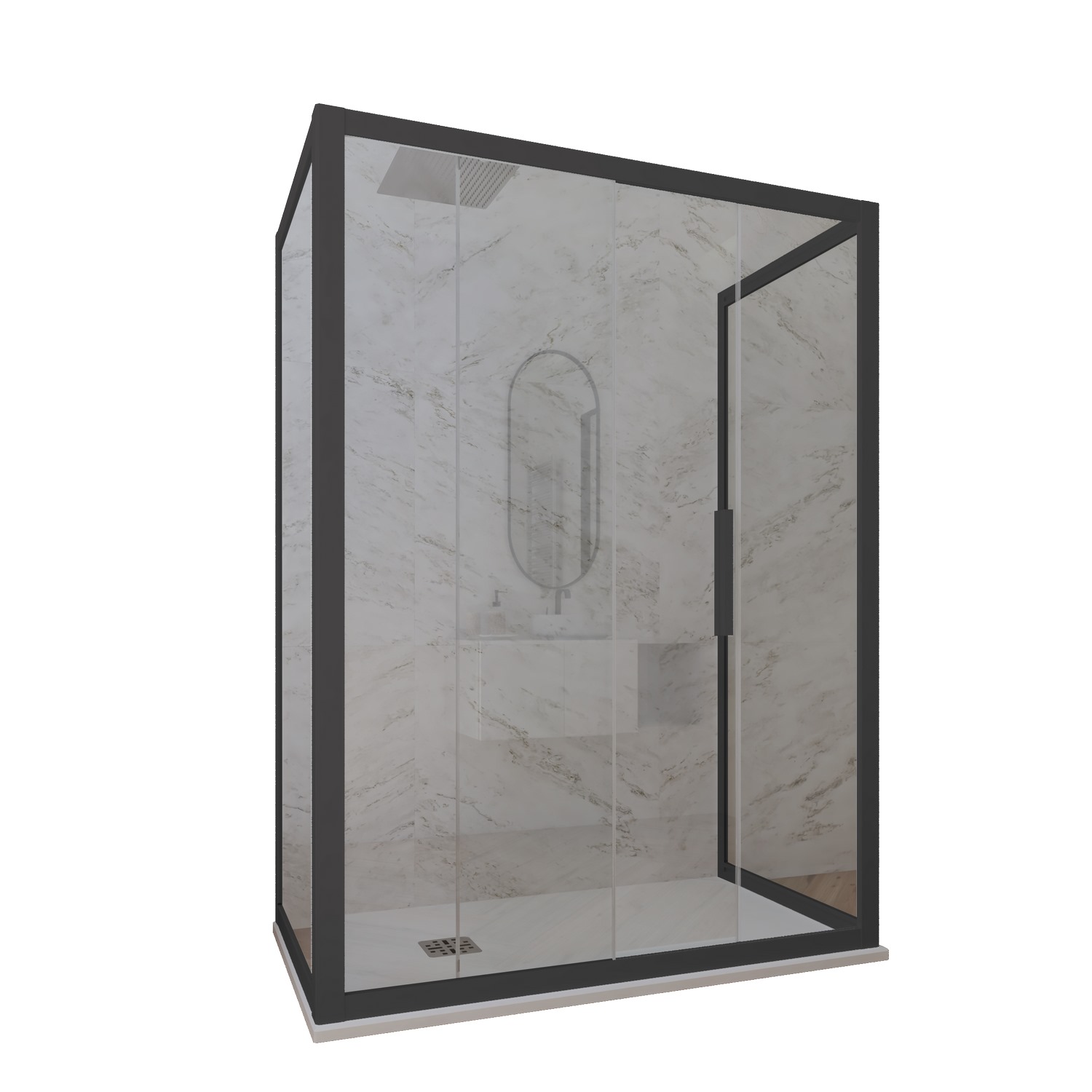 foto del prodotto box doccia 3 lati 75x140x75 cm h 200 vetro trasparente profilo antracite mod. deco trio