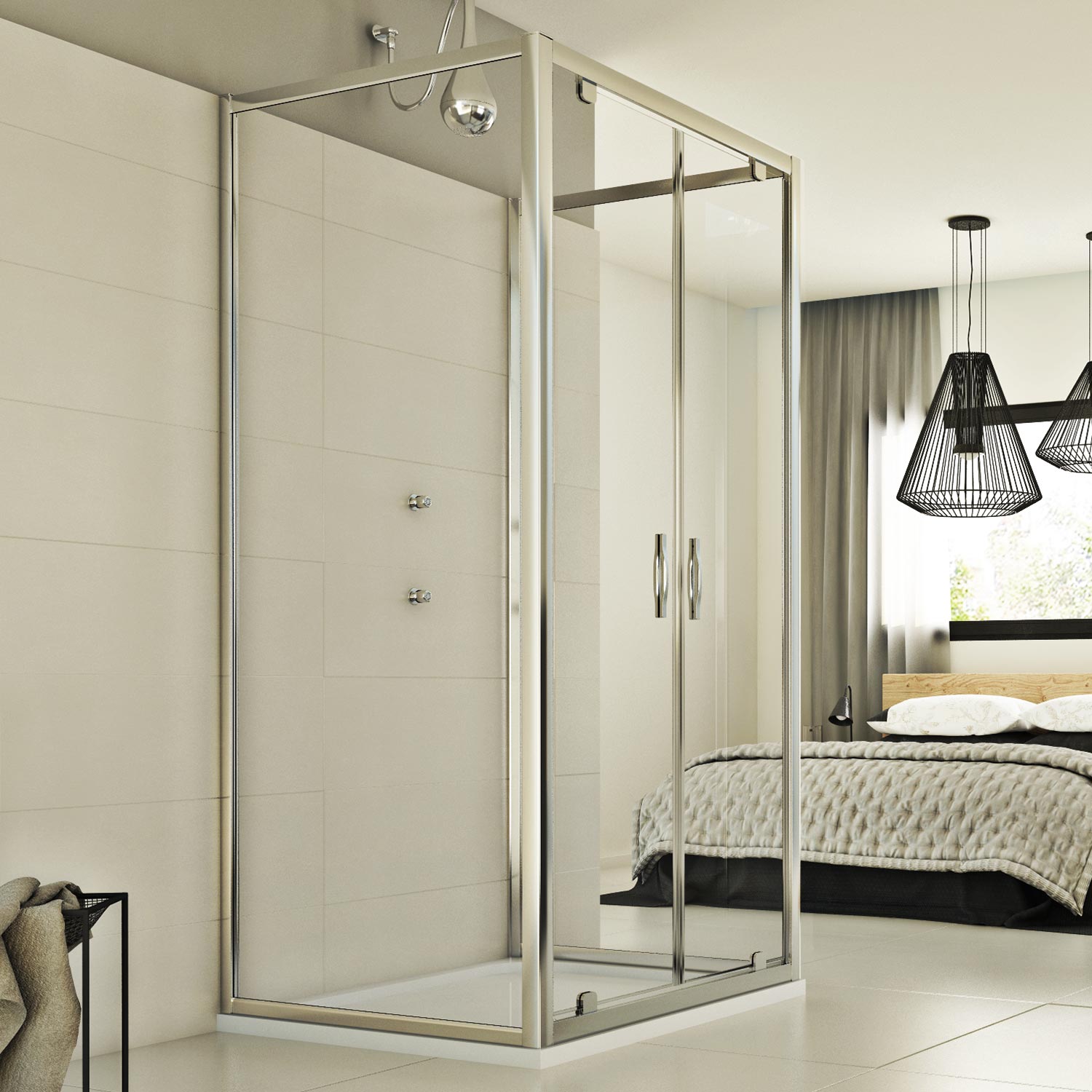 foto del prodotto box doccia 3 lati 80x110x80 cm h198 trasparente mod. cristal trio 2 ante