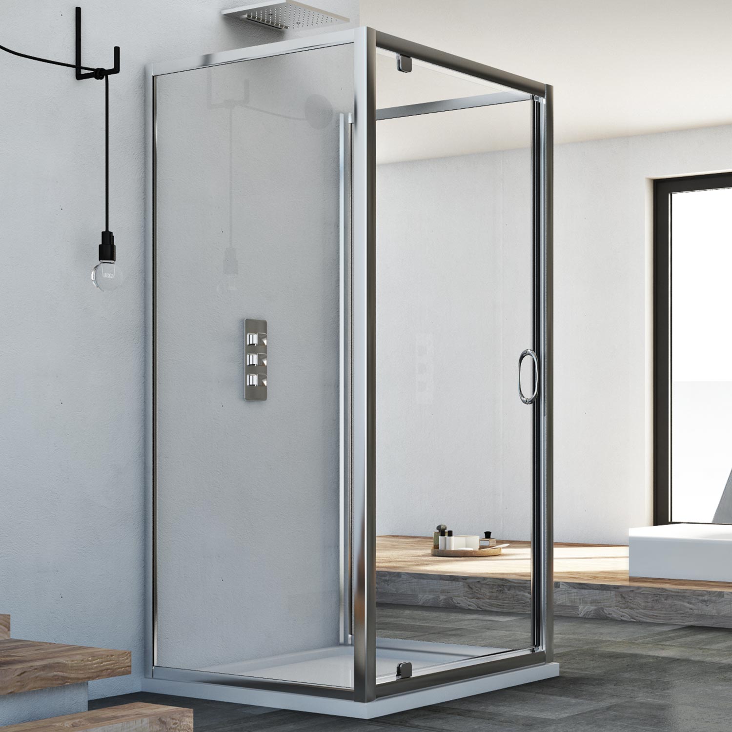 foto del prodotto box doccia 3 lati 90x100x90 ap. 100 cm h185 trasparente mod. sintesi trio 1 anta