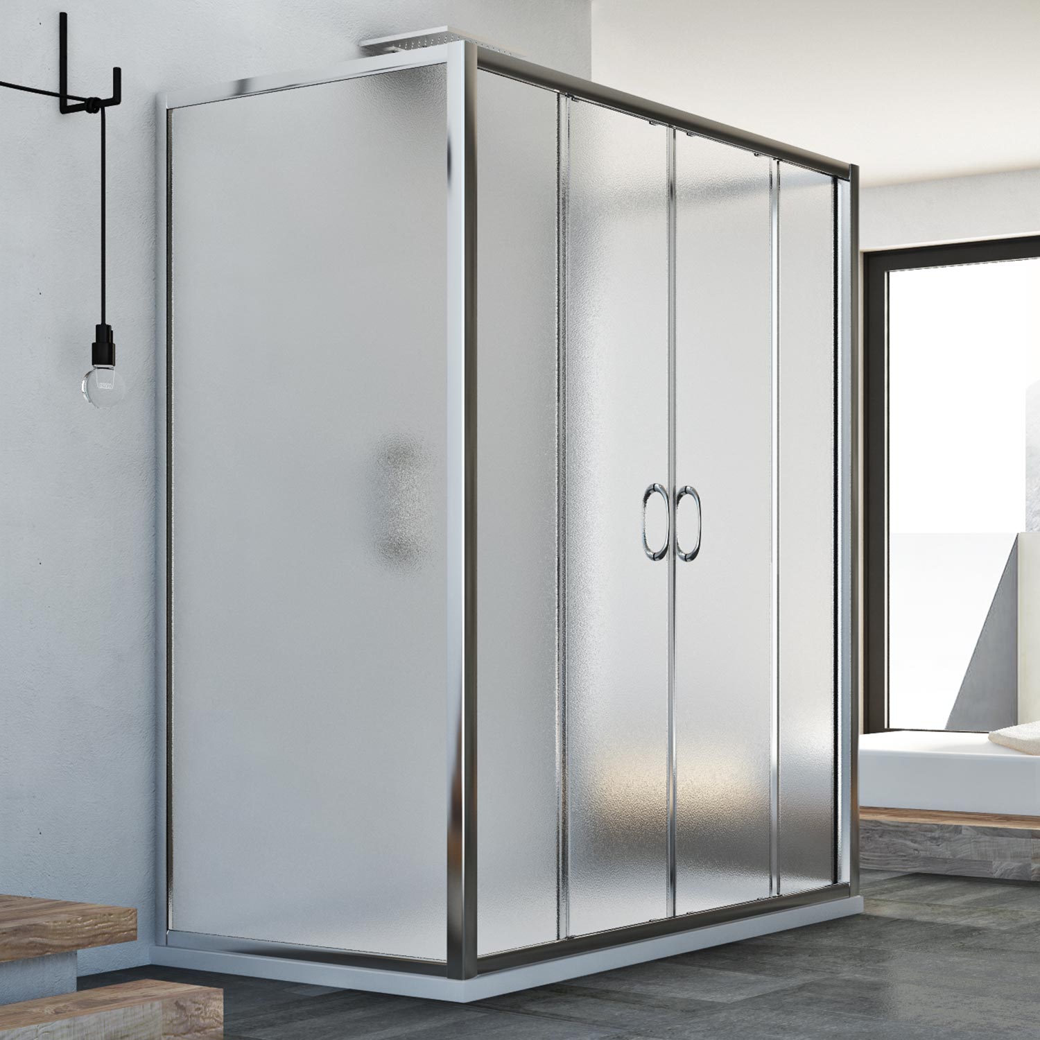 foto del prodotto box doccia 3 lati 90x140x90 cm h185 stampato c mod. replay trio 2 ante