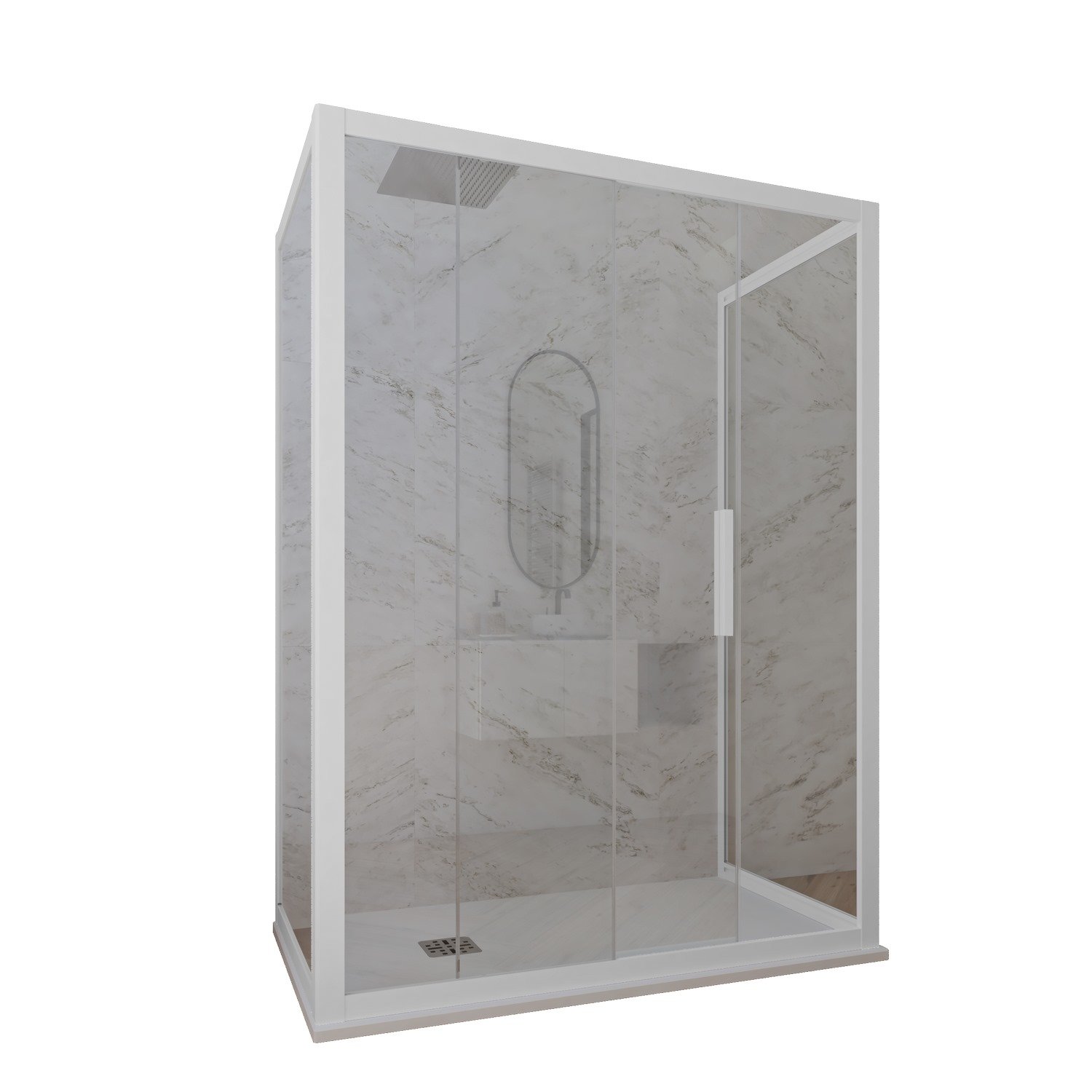 foto del prodotto box doccia 3 lati 90x170x90 cm h 200 vetro trasparente profilo bianco matt mod. deco trio
