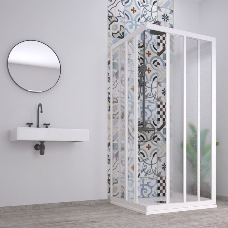 immagine 0 del prodotto box doccia 3 lati acril in acrilico con profili in pvc apertura centrale riducibile made in italy 70 x 100 x 70 cm
