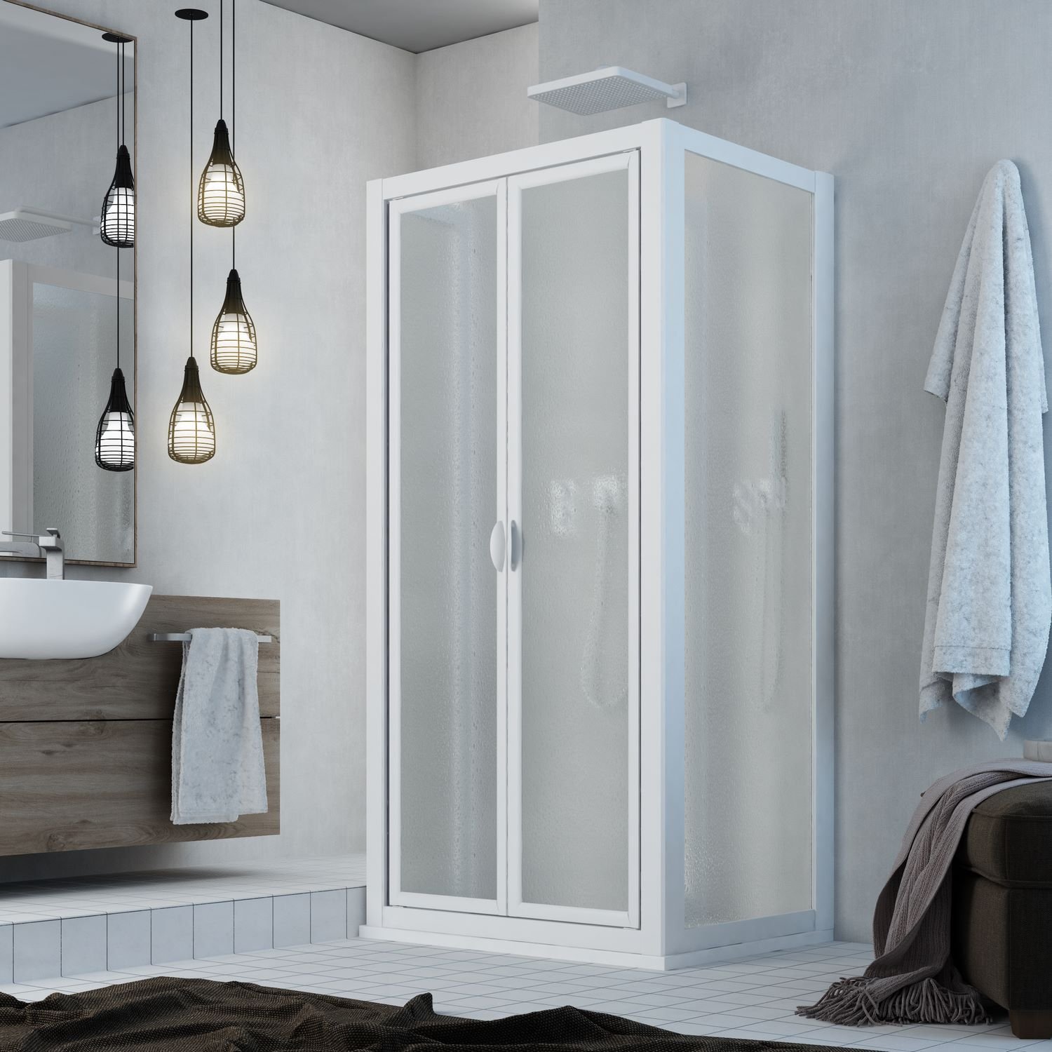 foto del prodotto box doccia 3 lati saloon 75x85x75 cm h 185 in acrilico mod. delta trio