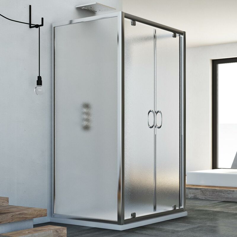 foto del prodotto box doccia 3 lati saloon vetro stampato h 185 mod. sintesi trio 2 ante 90x120x90 cm rettangolare