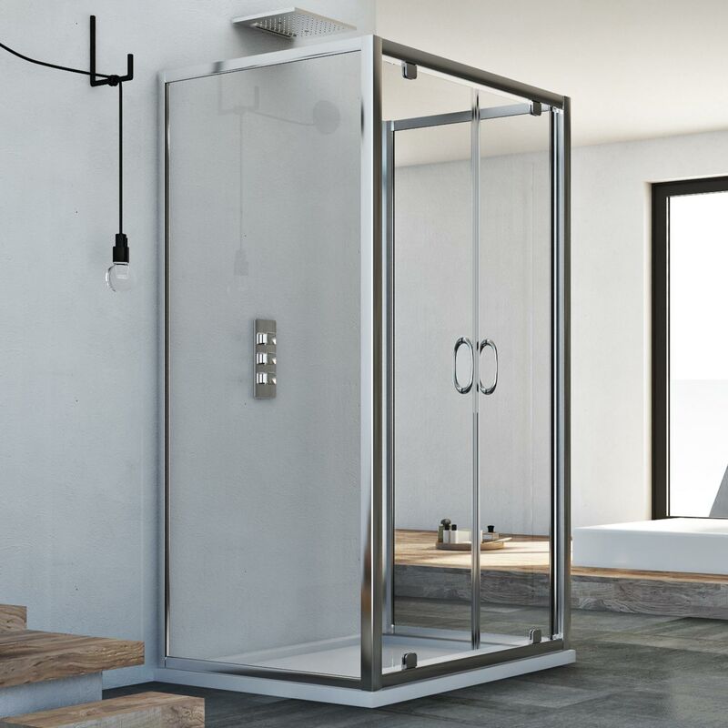 immagine 0 del prodotto box doccia 3 lati saloon vetro trasparente h 185 mod. sintesi trio 2 ante 70x120x70 cm rettangolare