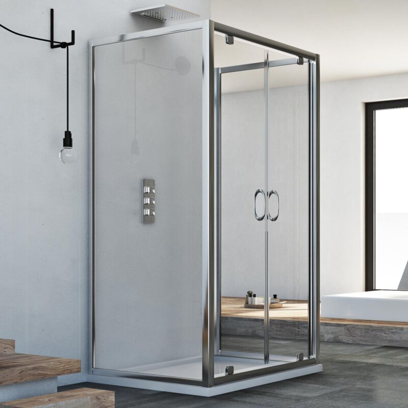 foto del prodotto box doccia 3 lati saloon vetro trasparente h 185 mod. sintesi trio 2 ante 80x130x80 cm rettangolare