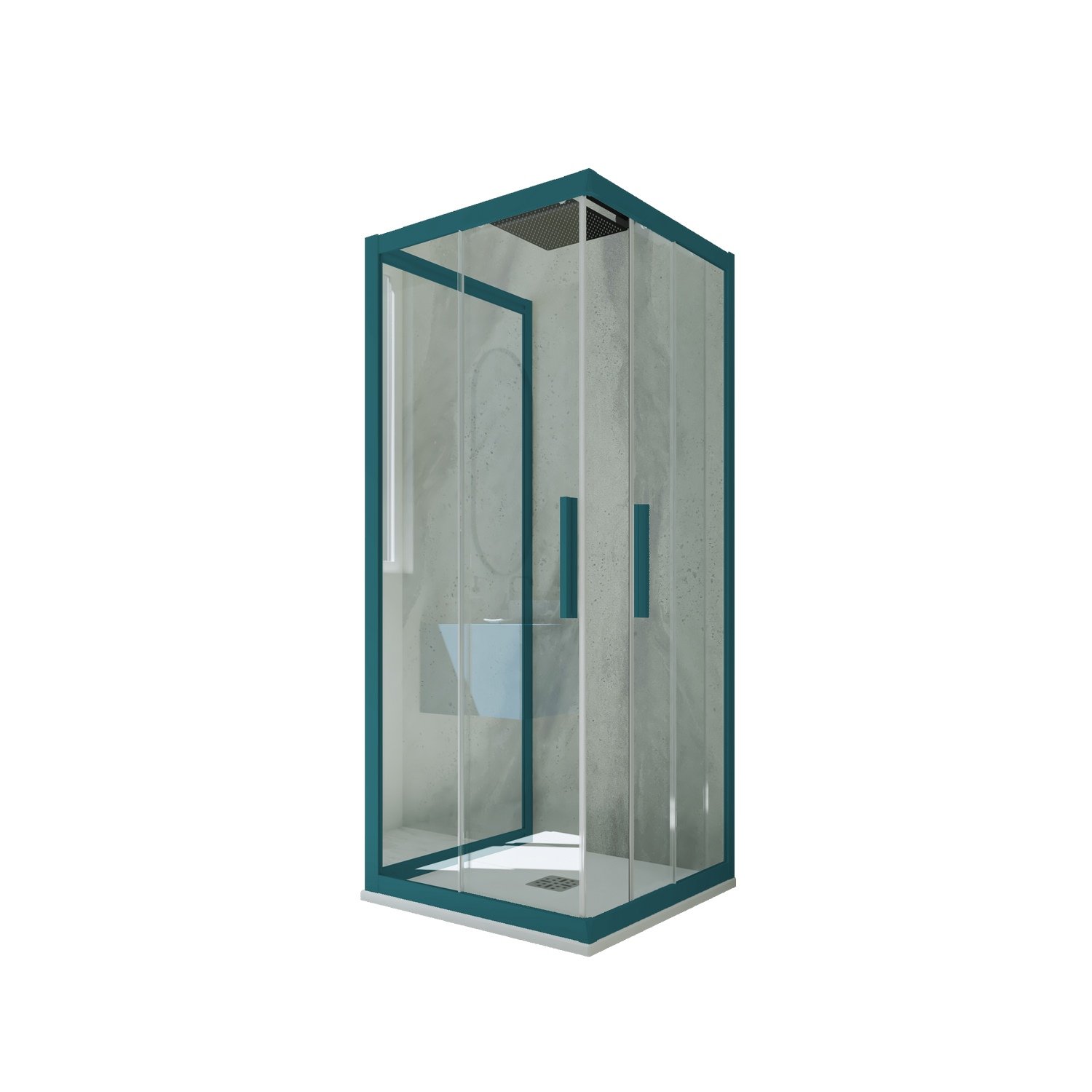 foto del prodotto box doccia 3 lati scorrevole 70x100x70 cm h 200 vetro trasparente profilo verde night watch mod. kolors trio