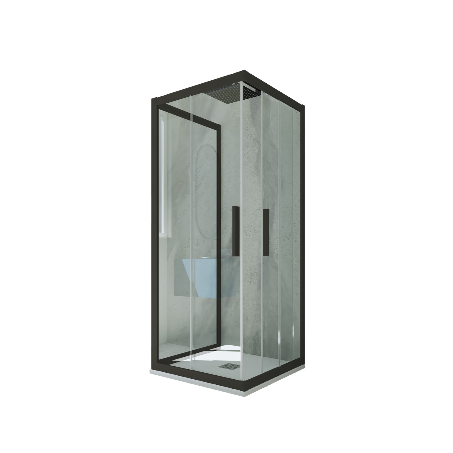 foto del prodotto box doccia 3 lati scorrevole 70x90x70 cm h 200 vetro trasparente profilo nero matt mod. kolors trio