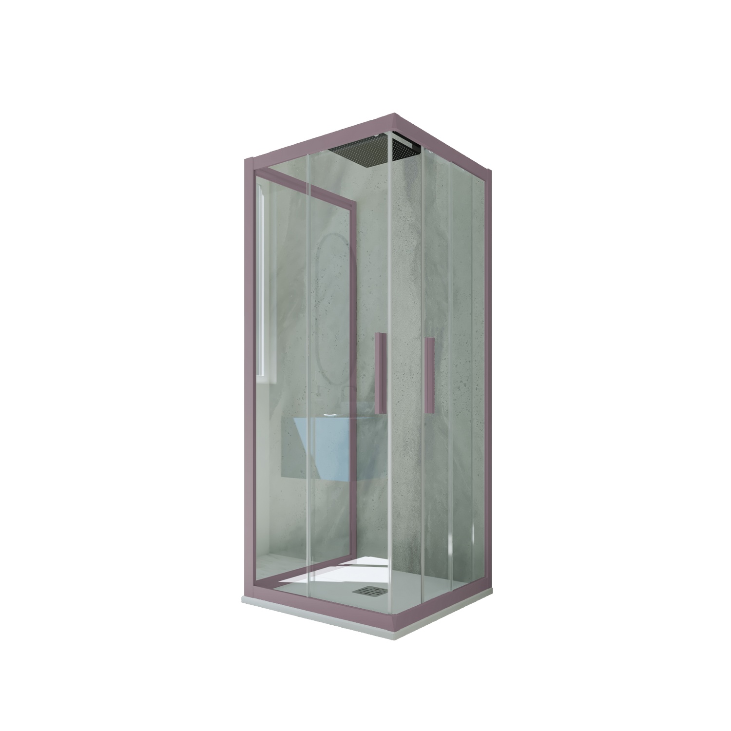 foto del prodotto box doccia 3 lati scorrevole 75x110x75 cm h 200 vetro trasparente profilo lavanda mod. kolors trio
