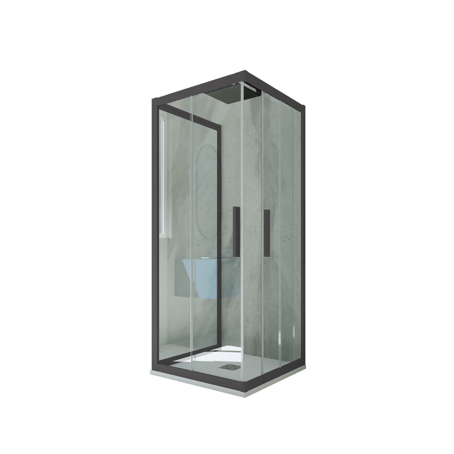 foto del prodotto box doccia 3 lati scorrevole 75x75x75 cm h 200 vetro trasparente profilo antracite mod. kolors trio