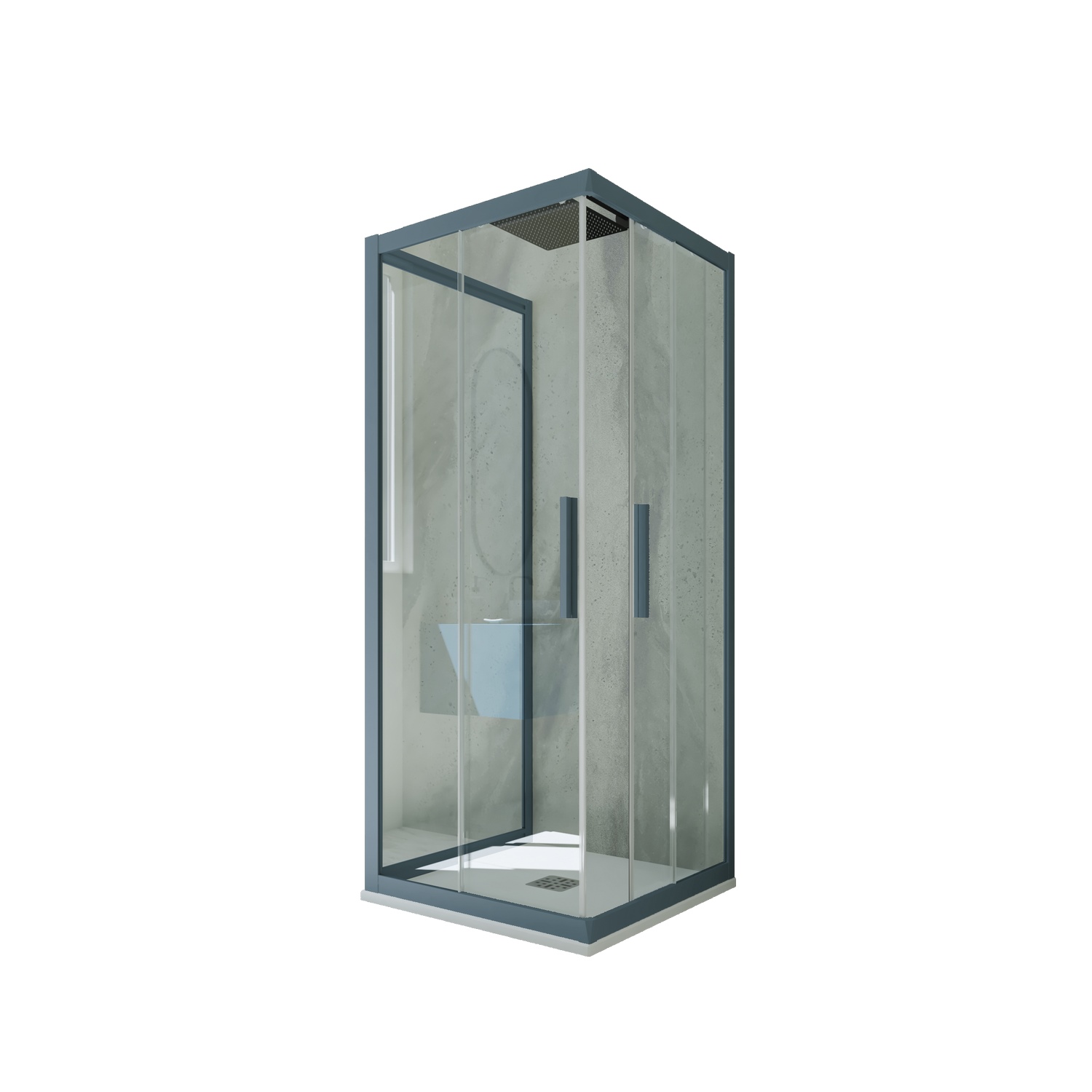 foto del prodotto box doccia 3 lati scorrevole 75x75x75 cm h 200 vetro trasparente profilo blu navy mod. kolors trio
