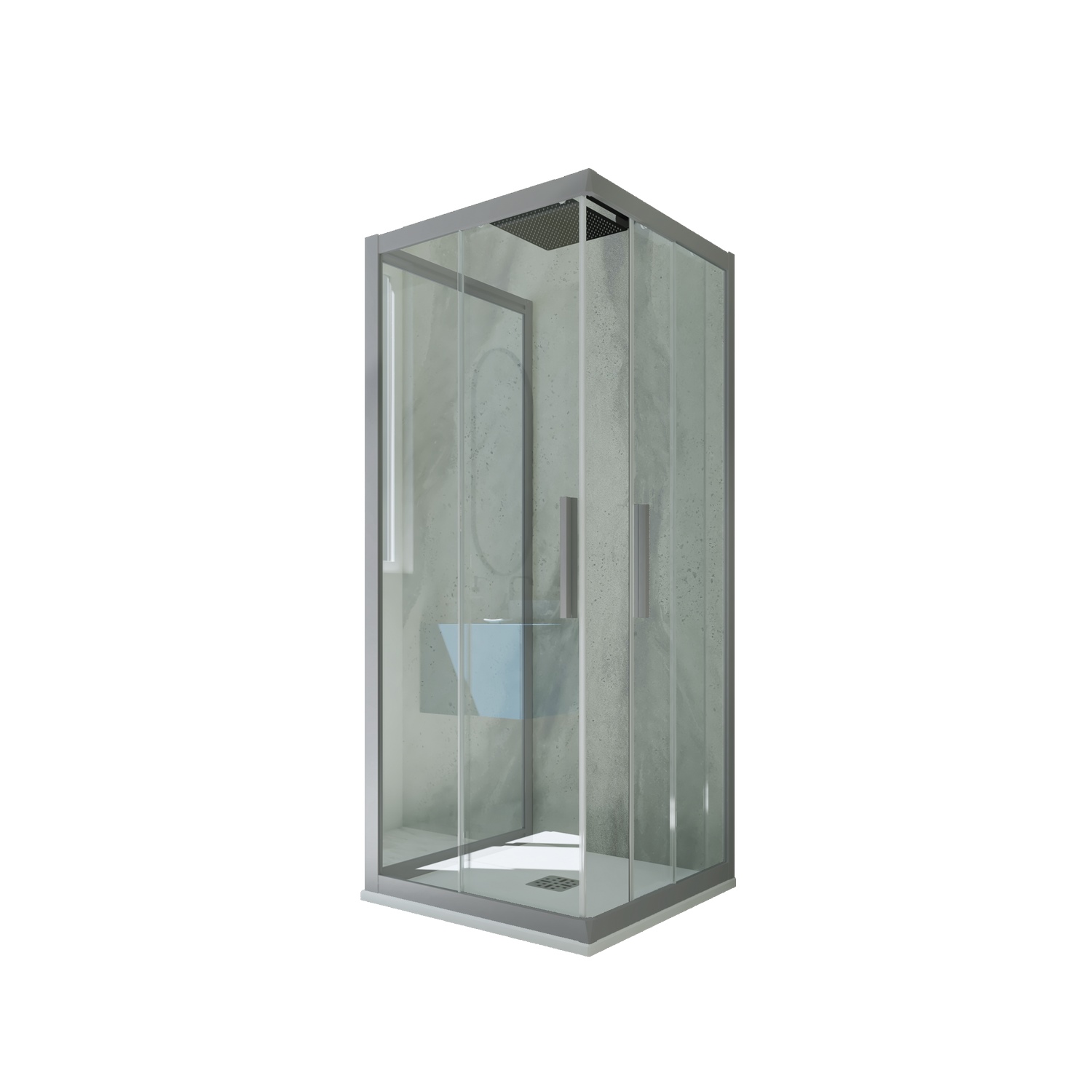 foto del prodotto box doccia 3 lati scorrevole 90x110x90 cm h 200 vetro trasparente profilo silver mod. kolors trio