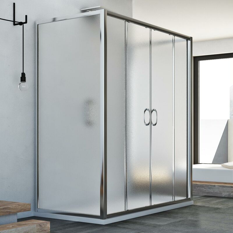 foto del prodotto box doccia 3 lati scorrevole vetro stampato h 185 mod. replay trio 2 ante 70x120x70 cm