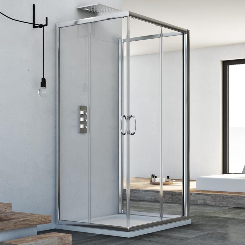 foto del prodotto box doccia 3 lati scorrevole vetro trasparente h 185 mod. junior trio 70x120x70 cm rettangolare